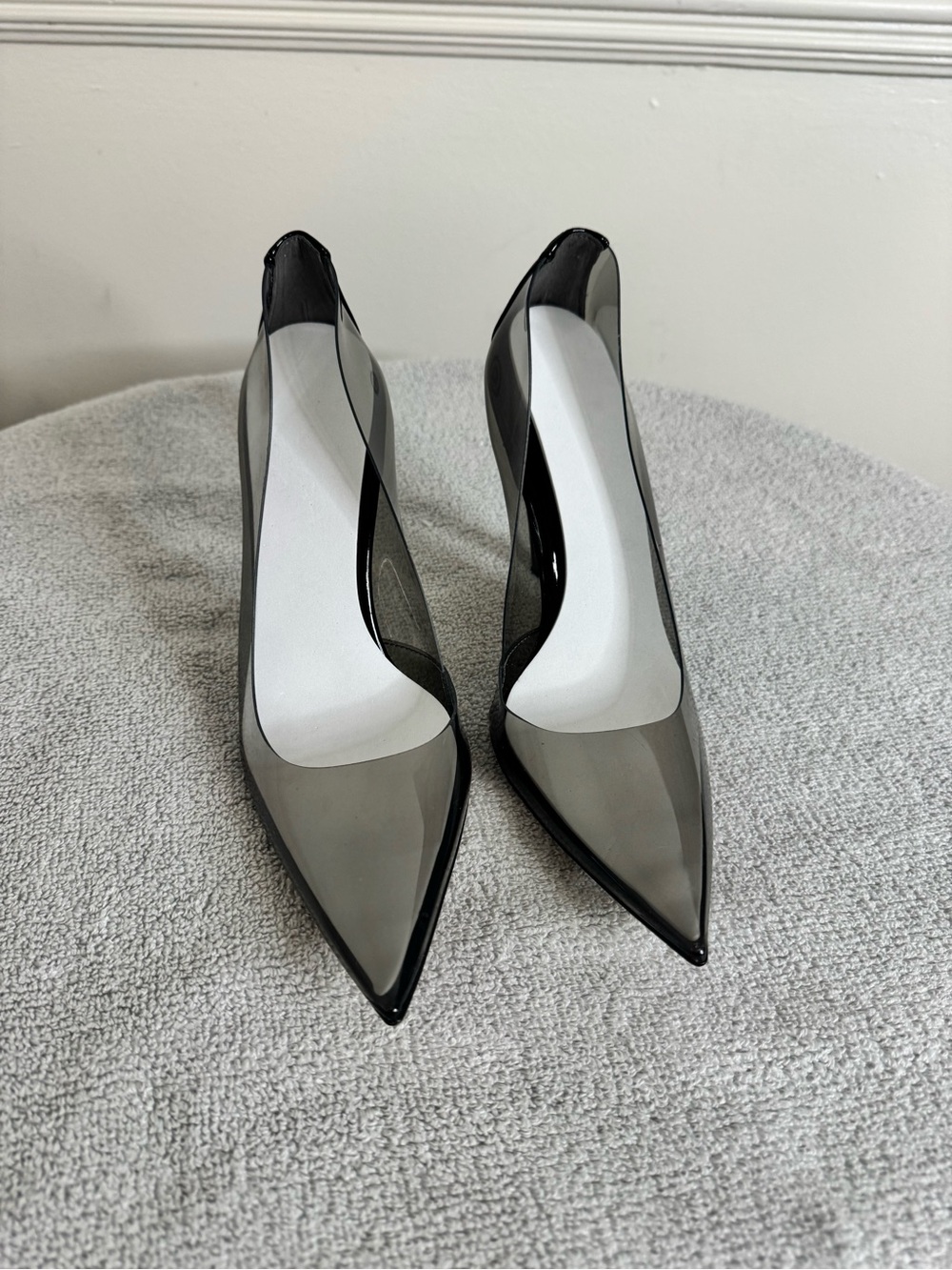 Good American Black Clear Pointed Toe Pumps